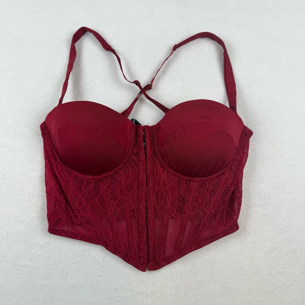 Windsor Lace Corset Top Womens Small  Burgundy Hook Eye Bustier Y2K